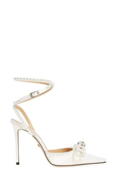 Mach&mach Double Bow Embellished Satin Pumps In White