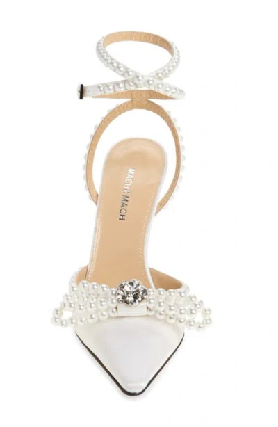 Mach&mach Double Bow Embellished Satin Pumps In White