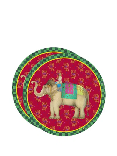 Lisa Corti Elephant Peacock Masonite Placemats (set Of Two) In Red
