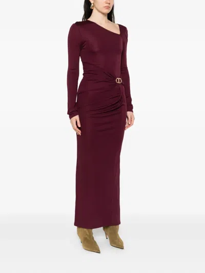 Twinset Draped Asymmetric Maxi Dress In Burgundy