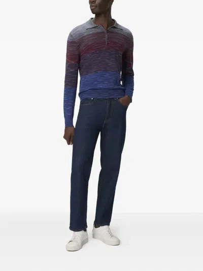 Missoni Long Sleeve Polo In Pure Wool With Flame Pattern In Multi