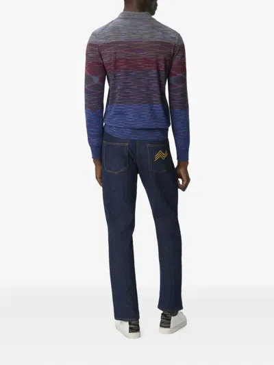 Missoni Long Sleeve Polo In Pure Wool With Flame Pattern In Multi