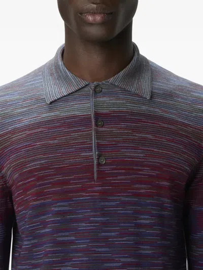 Missoni Long Sleeve Polo In Pure Wool With Flame Pattern In Multi