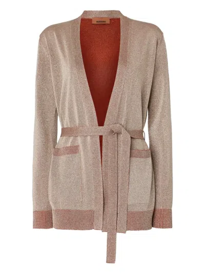 Missoni Womens Rose Gold Tones Belted Metallic Knitted Cardigan In Pink