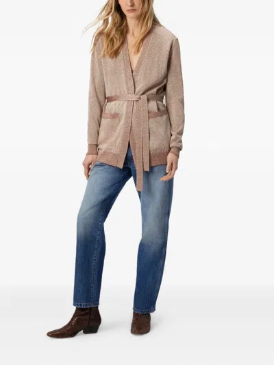 Missoni Womens Rose Gold Tones Belted Metallic Knitted Cardigan In Pink