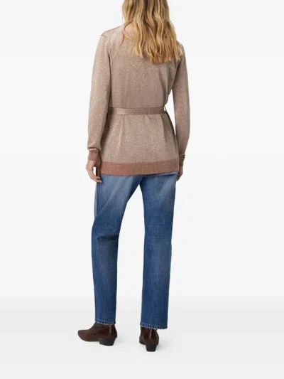 Missoni Womens Rose Gold Tones Belted Metallic Knitted Cardigan In Pink