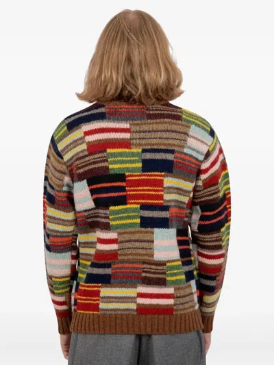 Beams Crew Hand Knit Patchwork Sweater In Black