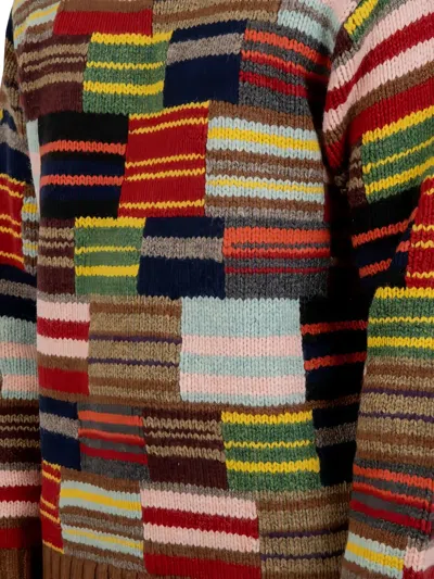 Beams Crew Hand Knit Patchwork Sweater In Black