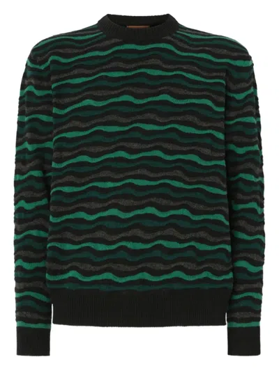 Missoni Crew Neck Sweater With Wave Pattern In Green