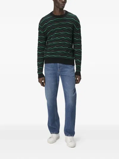Missoni Crew Neck Sweater With Wave Pattern In Green