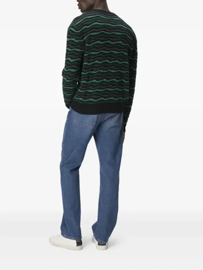 Missoni Crew Neck Sweater With Wave Pattern In Green