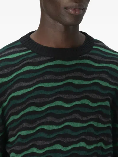 Missoni Crew Neck Sweater With Wave Pattern In Green