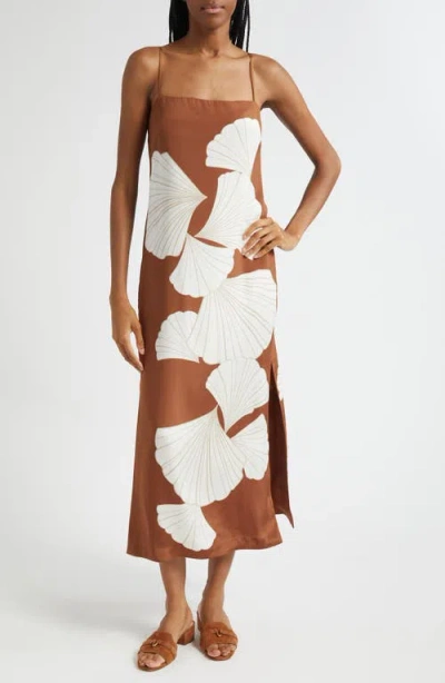 Veronica Beard Petra Print Silk Blend Satin Slipdress In Brown