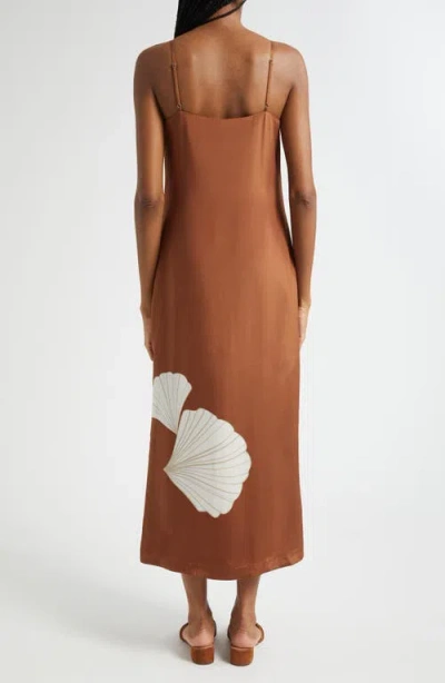 Veronica Beard Petra Print Silk Blend Satin Slipdress In Brown