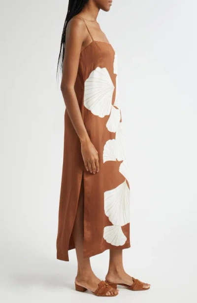 Veronica Beard Petra Print Silk Blend Satin Slipdress In Brown