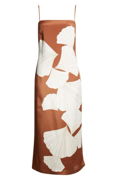 Veronica Beard Petra Print Silk Blend Satin Slipdress In Brown