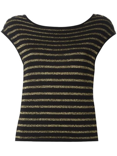 Saint Laurent Striped Knitted Top In Black