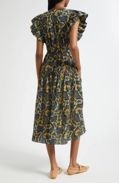 Ulla Johnson Kairi Flutter Sleeve Midi Dress In Luna In Blue
