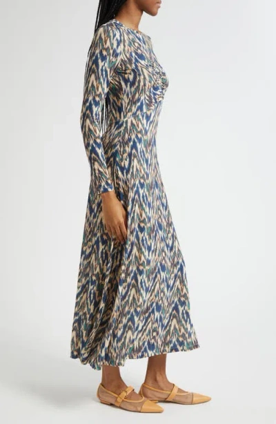 Ulla Johnson Naia Long Sleeve Ruched Midi Dress Riverslate In Gray