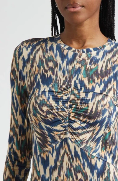 Ulla Johnson Naia Long Sleeve Ruched Midi Dress Riverslate In Gray