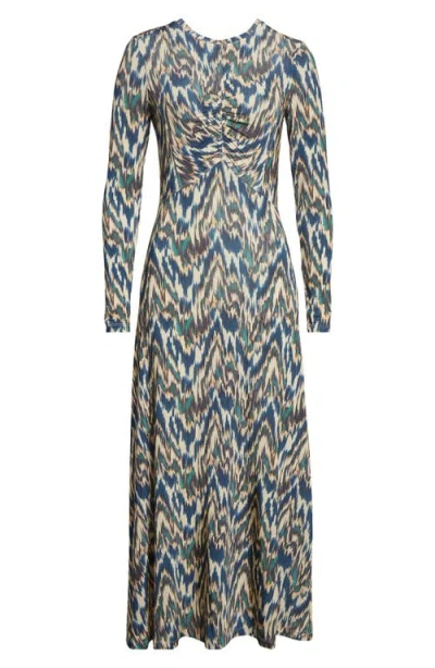 Ulla Johnson Naia Long Sleeve Ruched Midi Dress Riverslate In Gray