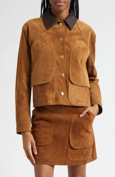 Veronica Beard Walters Leather Cropped Barn Jacket Whisky In Brown