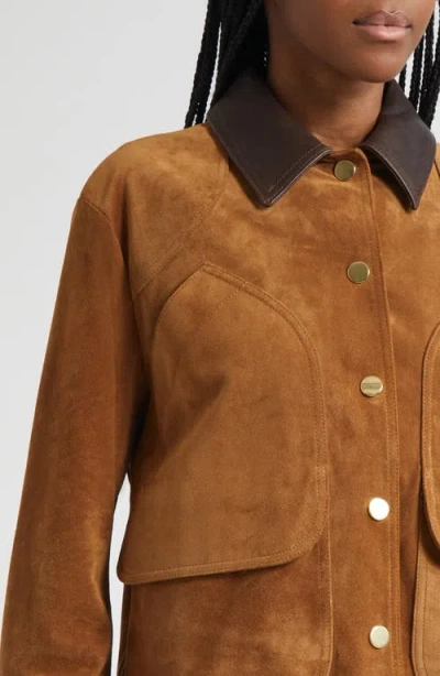 Veronica Beard Walters Leather Cropped Barn Jacket Whisky In Brown