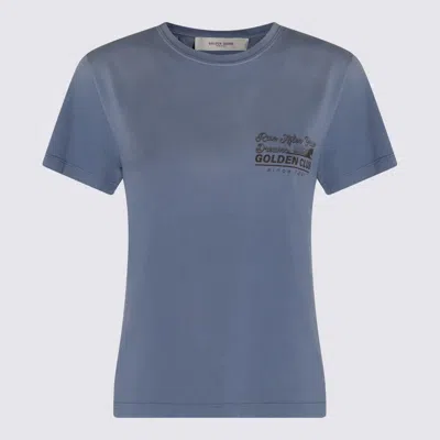 Golden Goose Faded Blue T-shirt With Print On The Chest In Blue