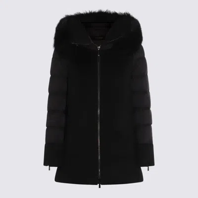 Moorer Medium-length Fresia Down Jacket With Hood And Fur In Black