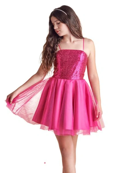 Un Deux Trois Kids' Girl's Sequin & Tulle Mini Dress In Fuchsia | ModeSens
