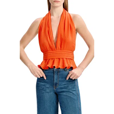 Bardot Amala Pleated Halter Neck Top In Orange