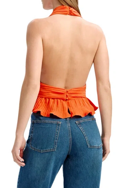 Bardot Amala Pleated Halter Neck Top In Orange