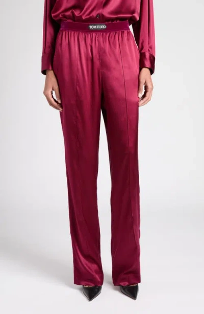 Tom Ford Fuchsia Pants With Elastic Waist With Logo Lettering In Silk Stretch Woman In Purple