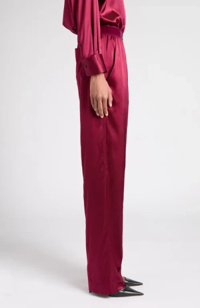 Tom Ford Fuchsia Pants With Elastic Waist With Logo Lettering In Silk Stretch Woman In Purple