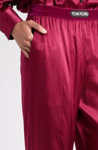 Tom Ford Fuchsia Pants With Elastic Waist With Logo Lettering In Silk Stretch Woman In Purple