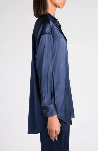Tom Ford Relaxed Fit Stretch Silk Satin Blouse In Blue