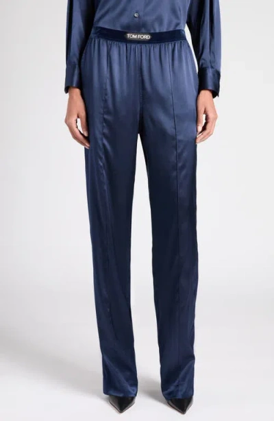 Tom Ford Stretch Silk Satin Pajama Pants In Blue