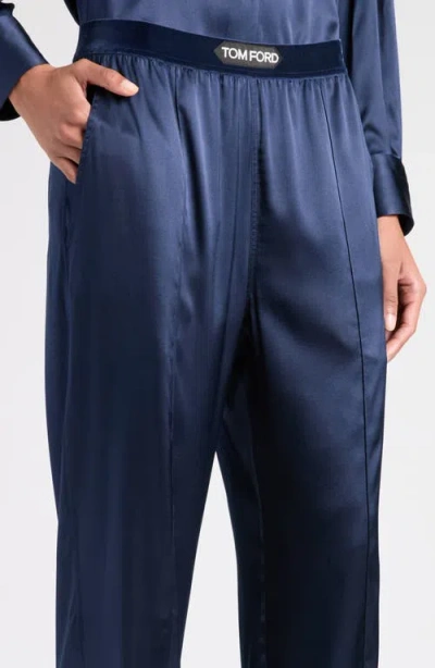 Tom Ford Stretch Silk Satin Pajama Pants In Blue