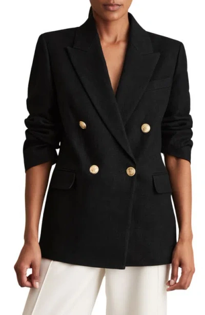 Reiss Womens Black Eden Relaxed-fit Double-breasted Linen-blend Blazer In Black