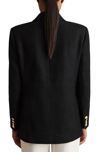 Reiss Womens Black Eden Relaxed-fit Double-breasted Linen-blend Blazer In Black