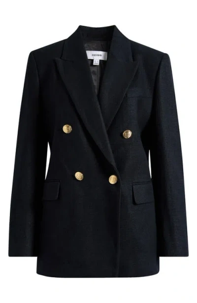 Reiss Womens Black Eden Relaxed-fit Double-breasted Linen-blend Blazer In Black