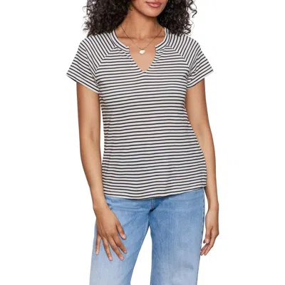 Sanctuary Stripe Notch V-neck Cotton Blend T-shirt In Multi