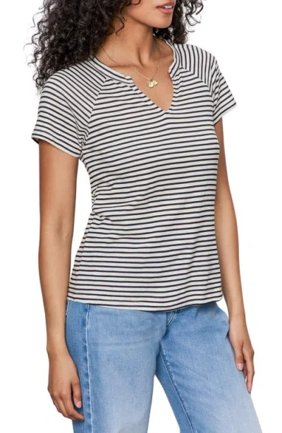 Sanctuary Stripe Notch V-neck Cotton Blend T-shirt In Multi