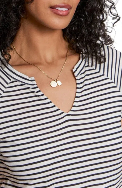 Sanctuary Stripe Notch V-neck Cotton Blend T-shirt In Multi