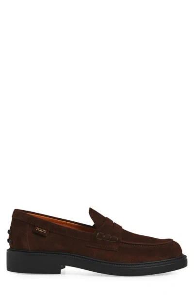 Tod's Penny Strap Loafers Suede Finish In Brown