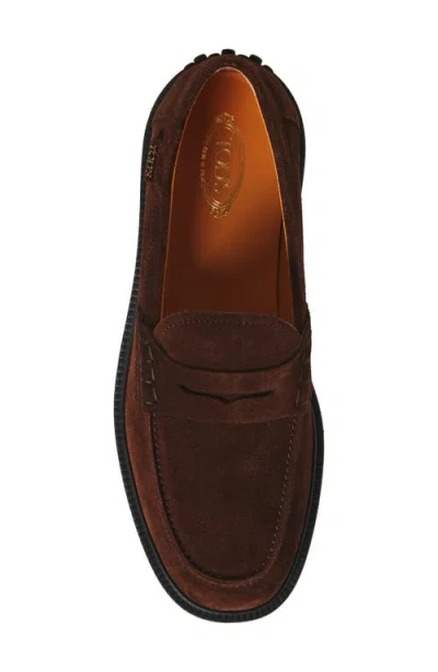 Tod's Penny Strap Loafers Suede Finish In Brown