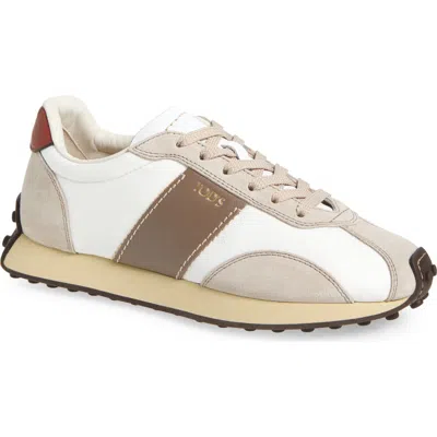 Tod's Fabric And Suede Sneakers With Contrast Panels In White