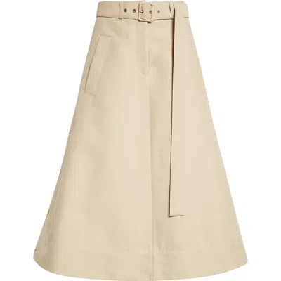 Moncler Belted Cotton-gabardine Midi Skirt In Neutral