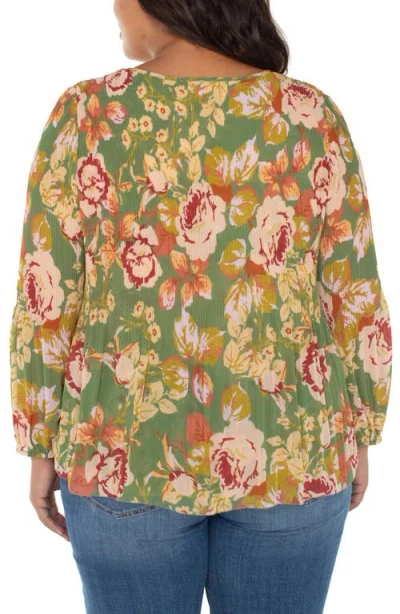 Liverpool Los Angeles Long Sleeve Pleated V-neck Top In Multi