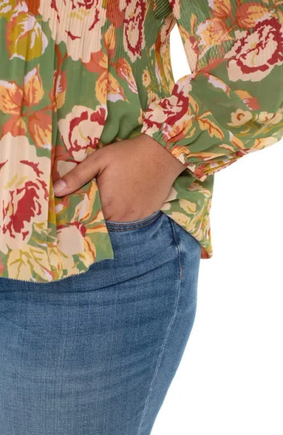 Liverpool Los Angeles Long Sleeve Pleated V-neck Top In Multi